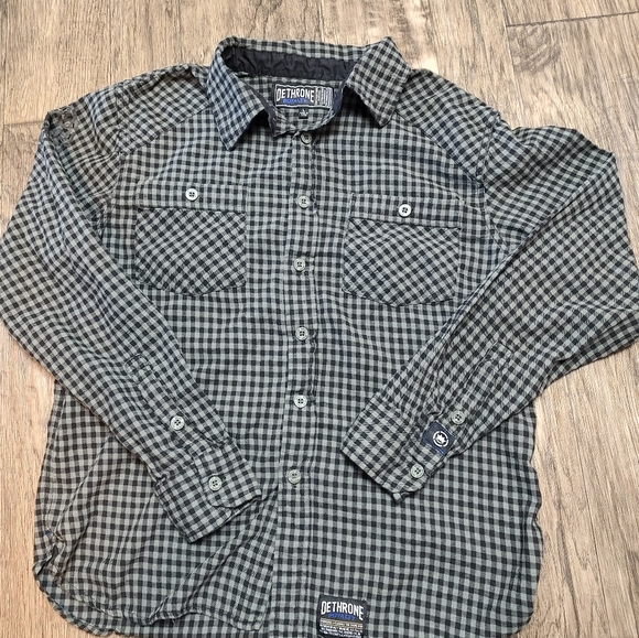 Dethrone Royalty Brand black & Gray check Flannel Shirt Men's Size L - Picture 6 of 10